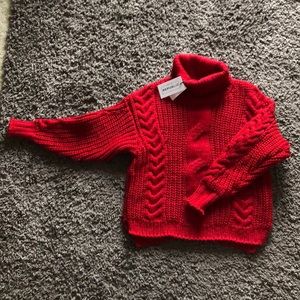 For The Republic Red cable knit sweater